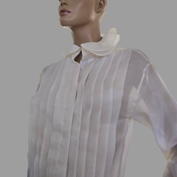 Victor Costa Saks Fifth Avenue Evening Blouse Beige Pleated USA Made Sz 4 VTG - Picture 4 of 11